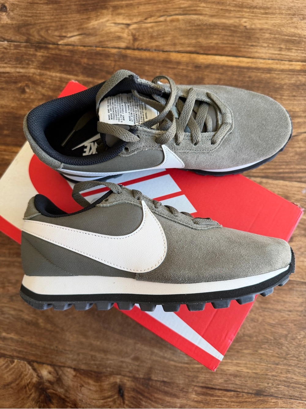 Nike Pre Love OX Olive Green Suede Trainer with White Swoosh